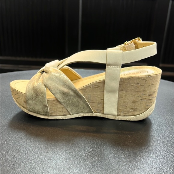 Women's Beige and Gold Wedge Sandals - Picture 2 of 3